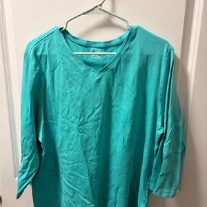 LL Bean Turquoise Long Sleeve V-Neck Top
